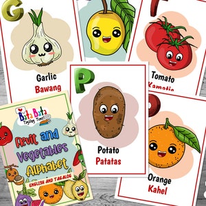 Fruits and Vegetables Filipino Words - Tagalog Words - Prutas at Gulay - Filipino Printable Flashcards - Digital Download