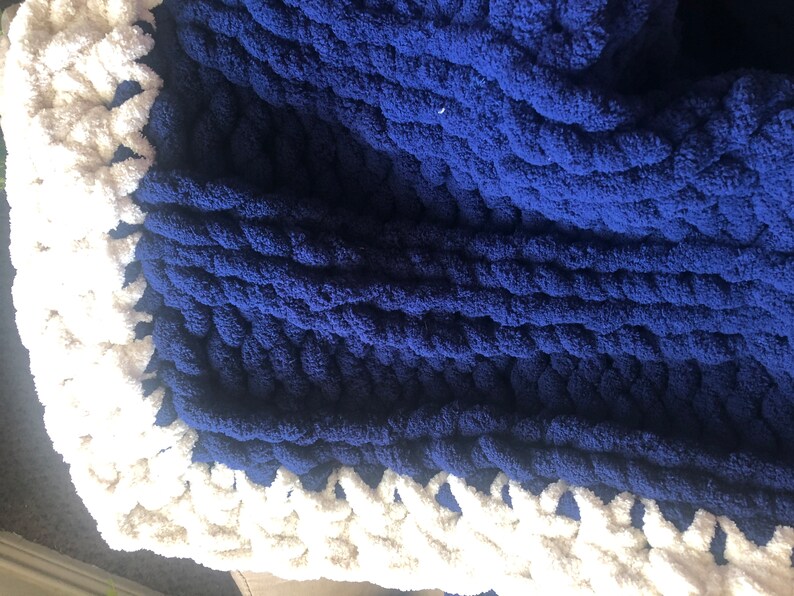 Navy Blue Chenille Chunky Yarn Crochet Blanket Etsy