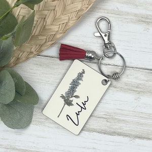 Personalized Birth Flower Keychain, Birth Month Flower Keychain, Birth Flower Jewelry, Birth Month Jewelry, Birth Keychain, Flower Jewelry