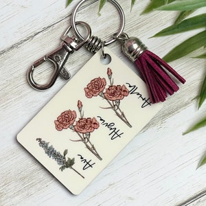 Birth Flower Gift, Birth Month Flower Keychain, Birth Flower Jewelry, Birth Month Jewelry, Birth Keychain, Flower Jewelry, Personalized Gift