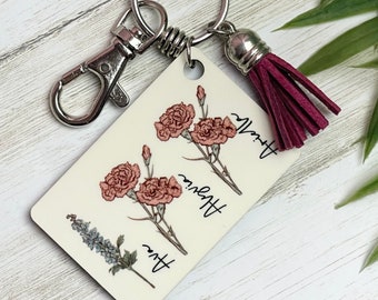 Birth Month Flower Gift, Birth Flower Keychain, Birth Flower Jewelry, Birth Month Jewelry, Birth Keychain, Flower Jewelry, Personalized Gift