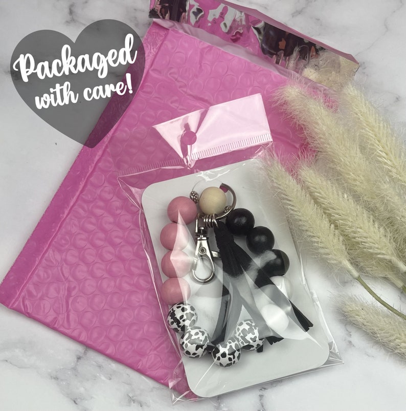 Wood Beaded Keychain, Silicone Flower Keychain, Silicone Flower Beaded