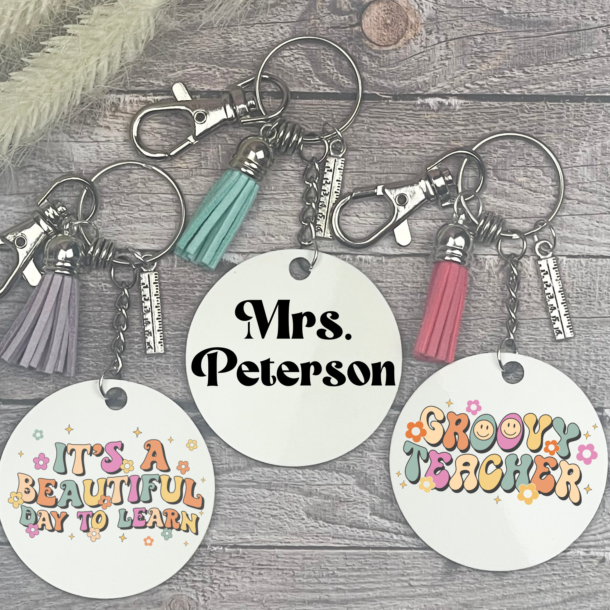 Retro Teacher Keychains, Keychains, Personalized Teacher Keychain