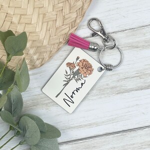 Birth Flower Keychain, Birth Month Flower Keychain, Birth Flower Jewelry, Birth Month Jewelry, Birth Keychain, Flower Jewelry, Personalized