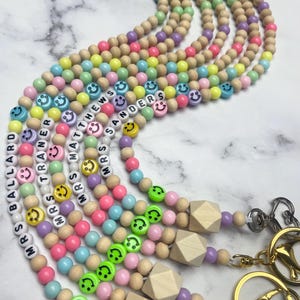 Smile Face Beaded Teacher Lanyard, Teacher Badge Holder, Teacher Lanyard, Teacher Lanyard ID Holder, Teacher Lanyard with Name, Teacher Gift