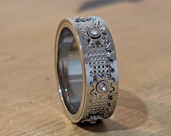 Silber Zahnrad Fidget Ring, Zirkon Edelstein Ring, Fidget Spinner Ring, Angst Ring, Drehring für Männer Frauen Unisex