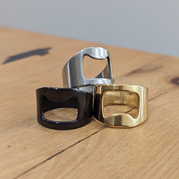 Stainless Steel Bottle Opener Ring, Minimalist Ring, Beer Opener Ring, Gold Bottle Opener, Silver Ring, Black Minimal Ring, Titanium Steel