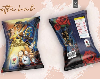 Chips Bags, Beauty And Beast, Bella y Bestia, Kids Birthday, Template Printable, Birthday Party, Cumpleaños, Fiesta Infantil