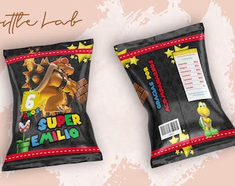 Chips Bag,Kids Birthday,Template Printable, Birthday Party, Bowser, Mario Bros