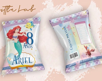 Chips Bag,Kids Birthday,Template Printable, Birthday Party, Ariel, La sirenita, The Little Mermaid