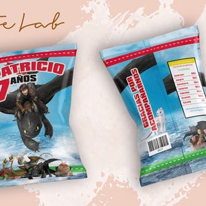 Chips Bags, How To Train You&#39;r Dragon, Como Entrenar a tu Dragón, Toothless, Template Printable, Birthday Party, Cumpleaños, Fiesta Infantil