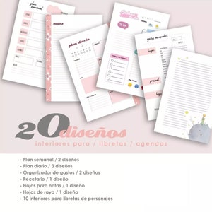 Kit Imprimible Digital, Archivos voor interieurs, libretas, agenda's, organizador de gastos, plan semanal, plan diario, recetario