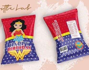 Chips Bags, Mujer Maravilla, Wonder Woman, Kids Birthday, Template Printable, Birthday Party, Cumpleaños, Fiesta Infantil