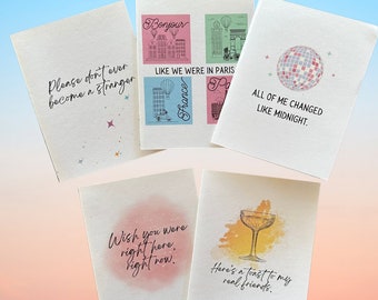 5 pack|Taylor Swift Inspired Greeting Cards Pack of Five| Swiftie cards |Eras Tour Merch| gift for a Swiftie | Swiftie Greeting Cards
