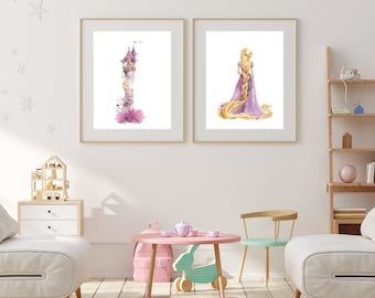 Rapunzel Watercolor Art Prints, Princess Nursery Decor (Digital Download)