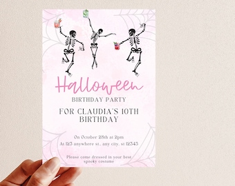 Halloween Party Invitation, Halloween Birthday Invitation, Skeleton Invitation, Editable Invitation, Halloween Skeleton Birthday Invitation
