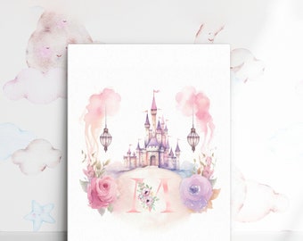 Custom Castle Initial Prints, Wall Art for Girls Room, Castle Wall Decor, Princess Nursery, Girl Nursery, Princess Castle Initial Poster