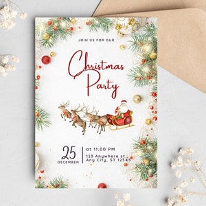Start your Christmas celebration with a touch of elegance and charm. Whether it's a family gathering, office party, or a festive soirée with friends, this invitation sets the mood for a memorable event.