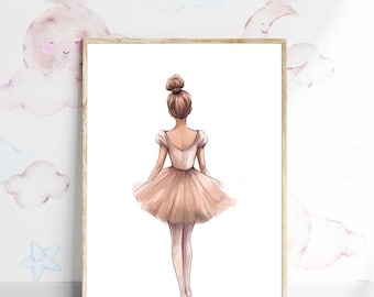 Arte de pared de bailarina, arte imprimible para habitación de niña, impresión de ballet, regalo de bailarina, descarga instantánea, arte de bailarina, decoración de guardería, ballet rosa