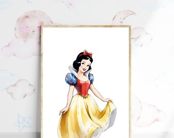 Princess Snow White Prints, Princess Printable,Disney Wall Art,Snow White Watercolor Art, Girls Nursery Art, Watercolor Princess Nursery Art