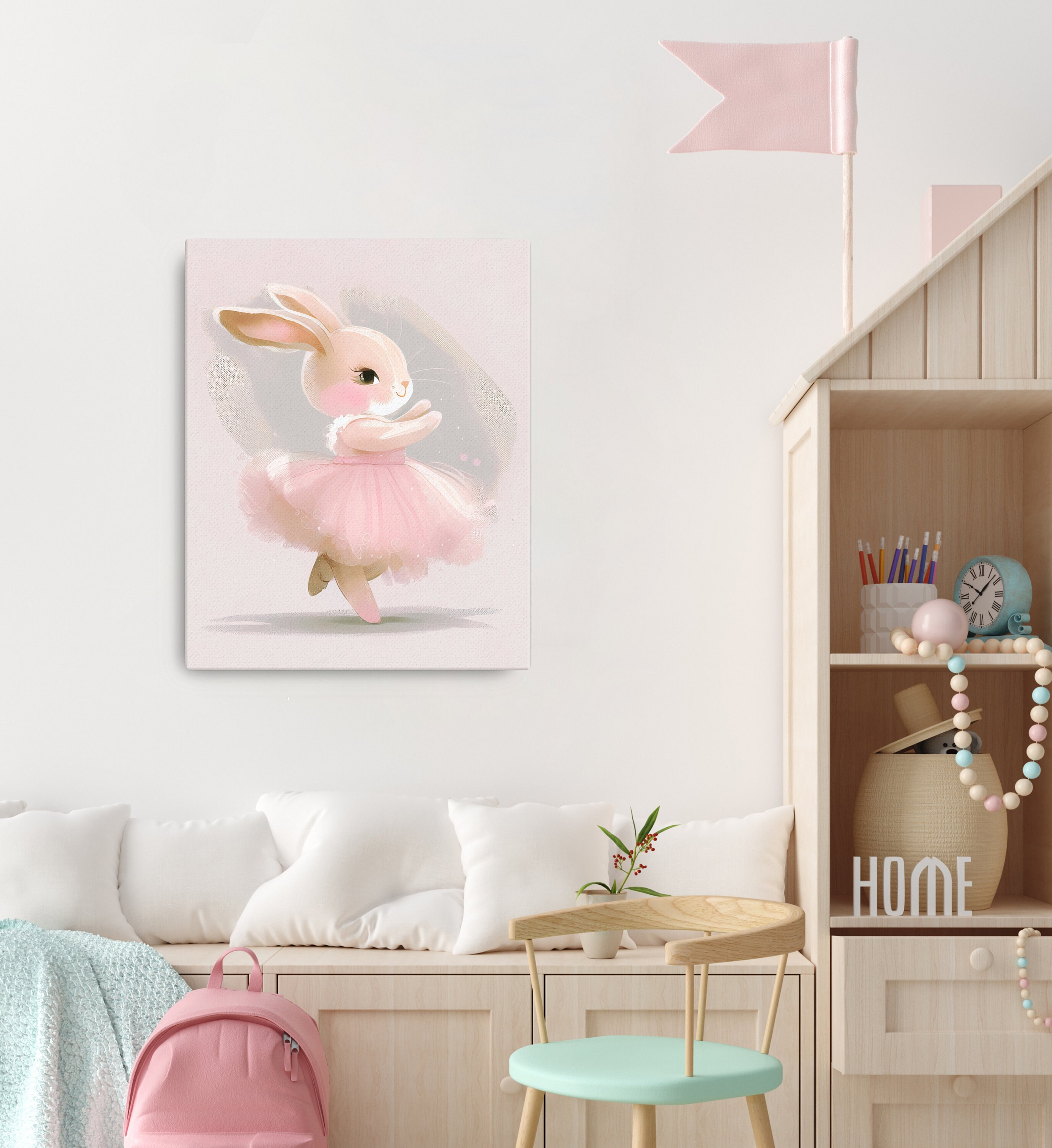 Bunny Thin Canvas Wall Art, Bunny Girl Room Decor, Bunny Prints, Pink ...