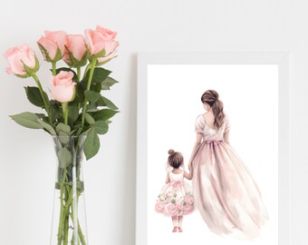 Mom Daughter Print, Mother's Day Gift, Custom Wall Art for Mother Daughter, Nursery Wall Art, Personalized Gift for Mother Days