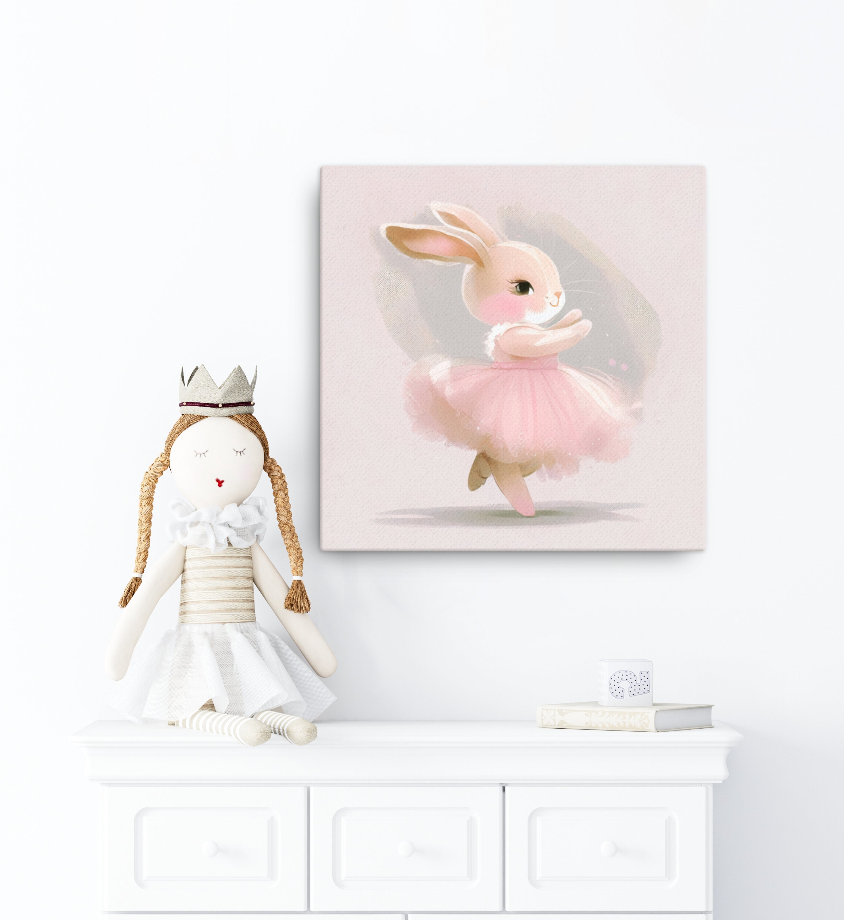 Bunny Thin Canvas Wall Art, Bunny Girl Room Decor, Bunny Prints, Pink ...