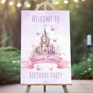 Princess Birthday Welcome Sign, Princess Personalized Birthday Welcome ...