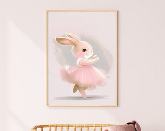 Poster da parete con coniglietto, stampe di conigli, decorazioni per la cameretta delle bambine con coniglietto, stampe per la cameretta degli animali, stampa di conigli, cameretta rosa, idea regalo per neonata