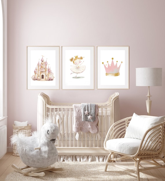 Set of 3 Princess Canvas Princess Nursery Room Decor Girl Room Decor Pink Nursery Printable Wall Art Princess Castle Crown Poster Etsy UK