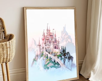 Princess Belle Castle Wall Art Nursery Wall Art Baby Girl Nursery Fairytale Nursery Beauty and the Beast Whimsical Wall Art Free Shipping