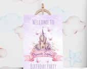 Princess Birthday Welcome Sign, Princess Personalized Birthday Welcome Sign,Printable Pink and Purple Welcome Template,Purple Birthday Decor