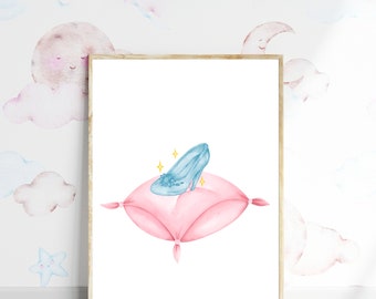 Cinderella set of 2 Printable Files, Princess Cinderella's Glass Slipper, Crown Princess Nursery ,Girl Bedroom Decor,Cinderella's Carriage