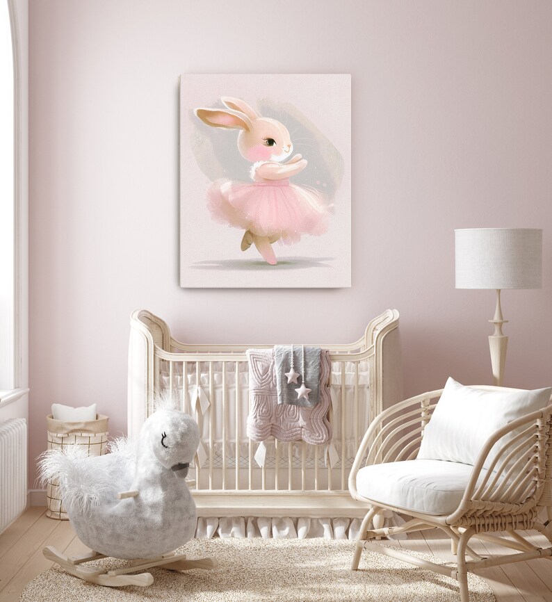 Bunny Thin Canvas Wall Art, Bunny Girl Room Decor, Bunny Prints, Pink ...