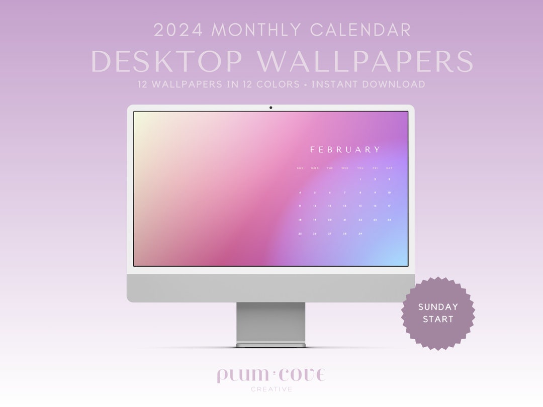 2025 Desktop Wallpaper Monthly Calendar Vibrant Aura, 12 Colors