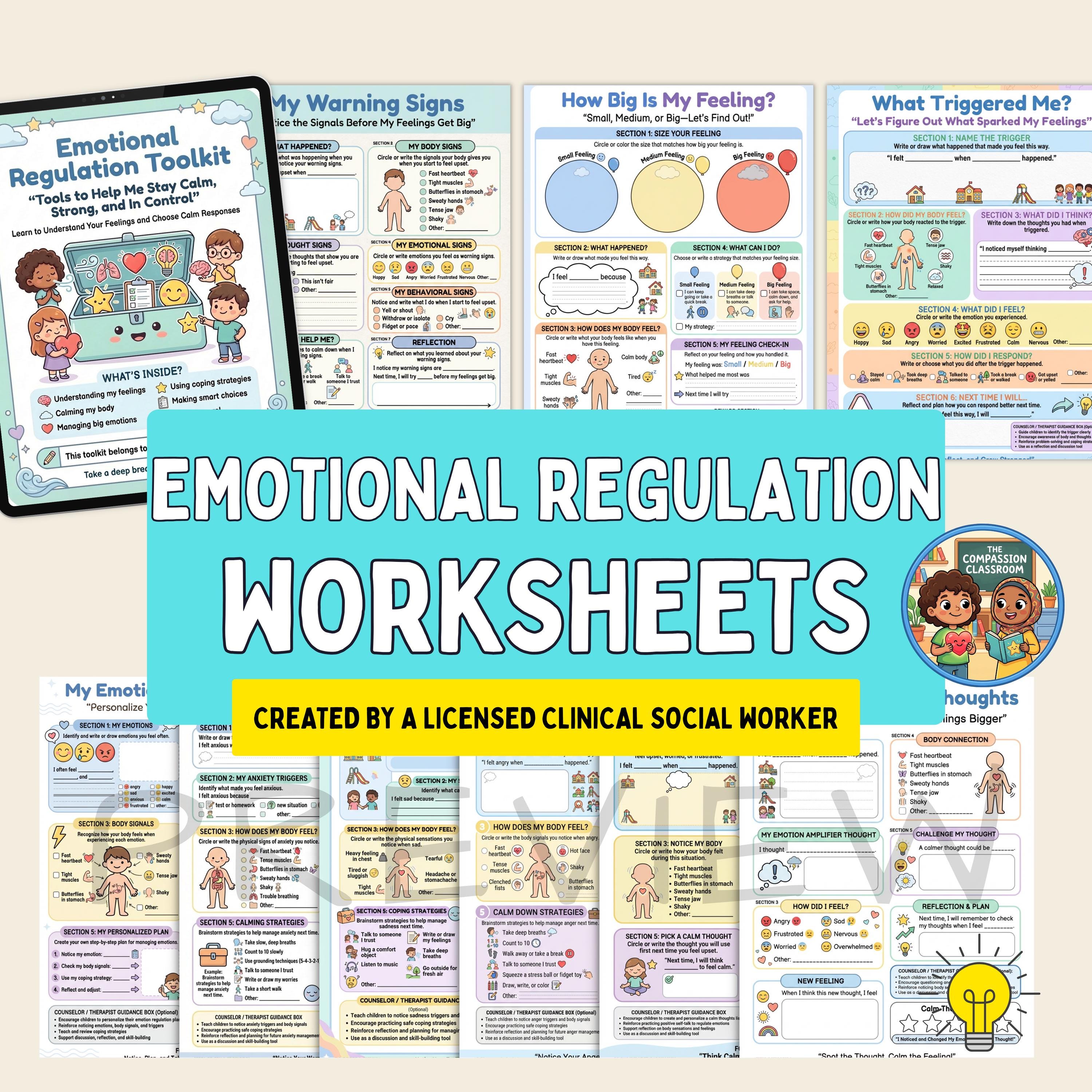 Emotional Regulation Toolkit for Kids CBT Worksheets (digital Download ...