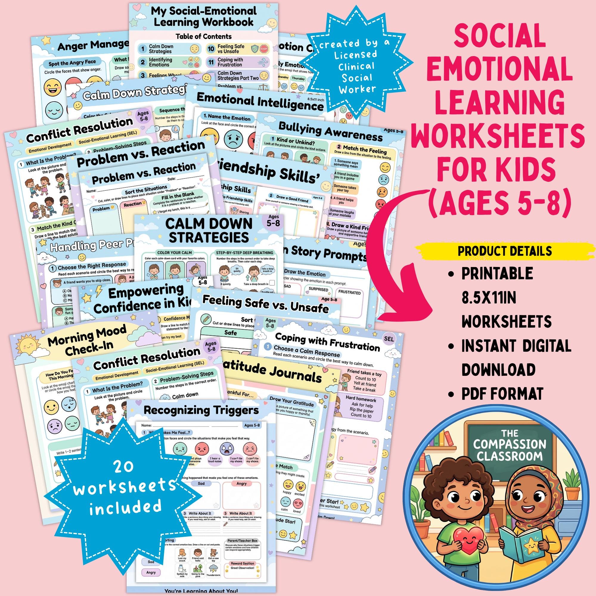 SEL Worksheets for Kids Ages 5-8 | Feelings, Emotions, Social Skills