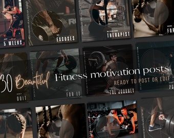 30 Fitness Motivation Instagram Post Templates, Gym Quotes, Canva Editable, Luxury Unique Templates, Workout