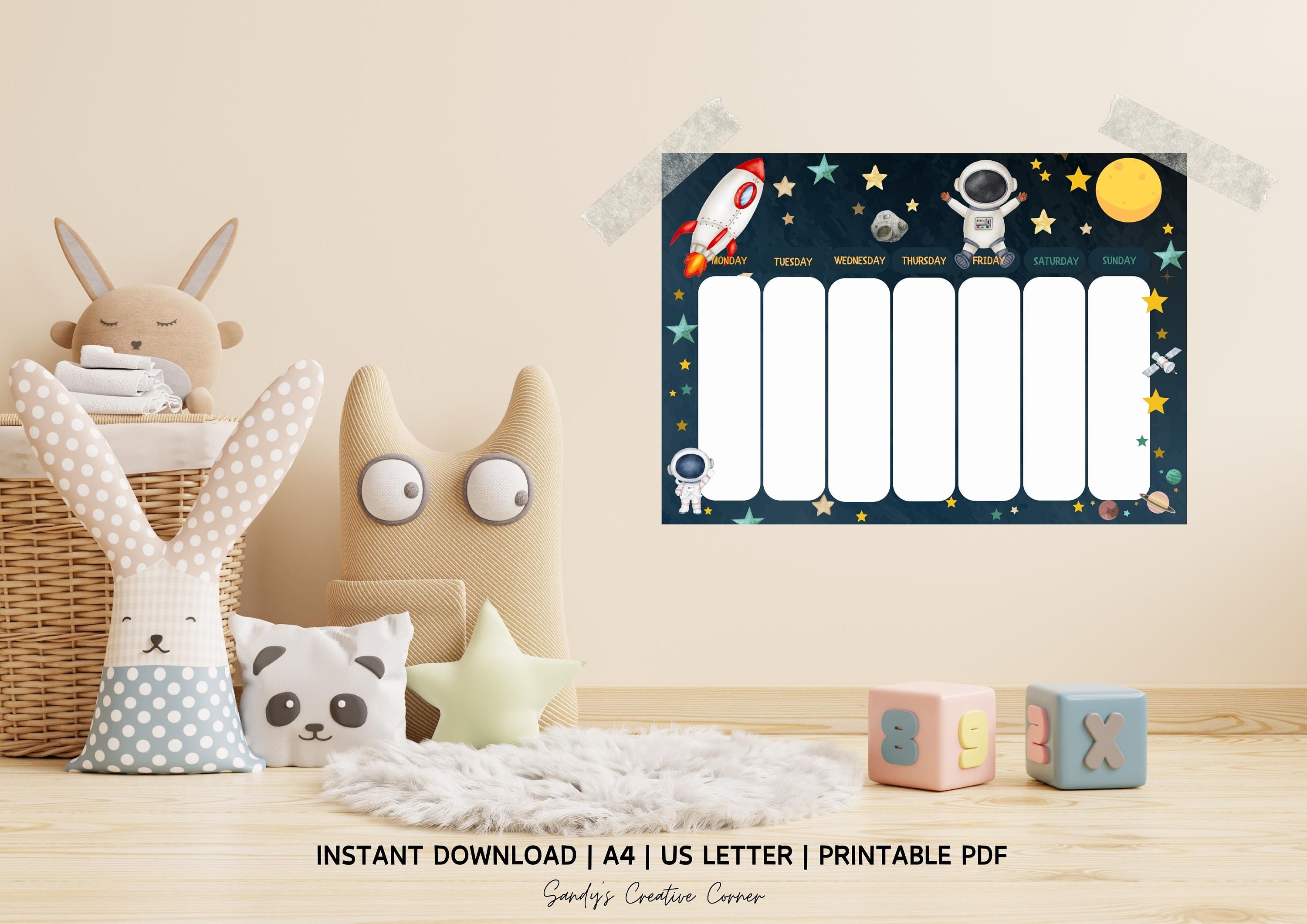 Calendario semanal imprimible para niños tabla de tareas de - Etsy España