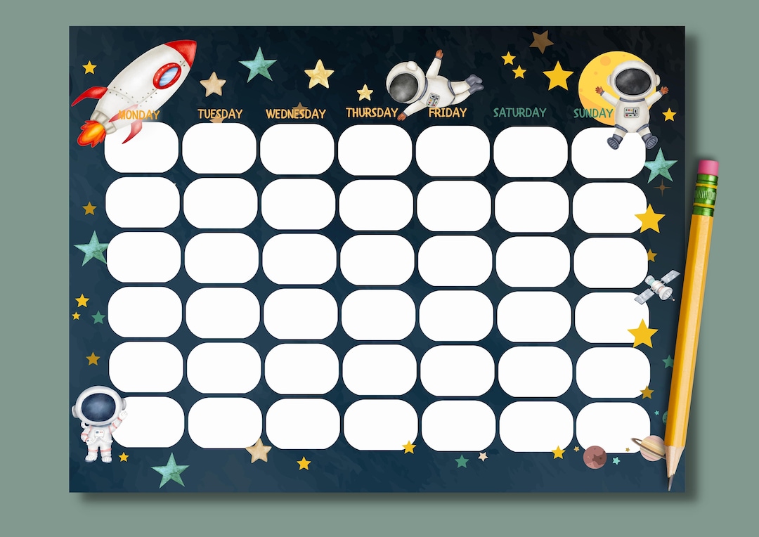 Fillable Kids Monthly Space Digital Printable Visual Homework or ...