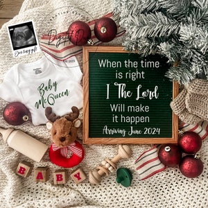 Christmas Digital Pregnancy Announcement December Baby Announcement Social Media when the time is right I the lord Christian baby reveal