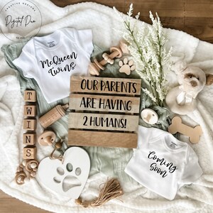 Our parents are having 2 humans, our parents are having twins, Dog pregnancy announcement, Twin  announcement, dog theme twin announcement