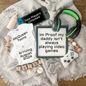 Video game Twin baby announcement for social media digital twin boys announcement twin gender reveal instagram gamer baby announcement