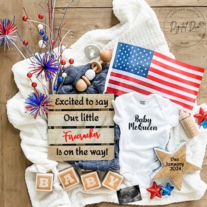 4th of july pregnancy announcement, July 4th Pregnancy Reveal, Digital Pregnancy Announcement, summer baby reveal, little firecracker reveal