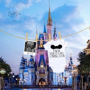 MG castle baby announcement mickey Baby Announcement Editable Pregnancy Digital gender neutral social media reveal Cinderellas castle magic