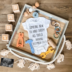 Fathers Day Pregnancy Announcement Baby Announcement Baby boy onesie reveal Its a boy Reveal daddy&#39;s new mechanic helper