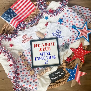 4th of July twin pregnancy announcement, July 4th twin Pregnancy Reveal Digital,  Social Media Pregnancy Announcement, summer baby reveal