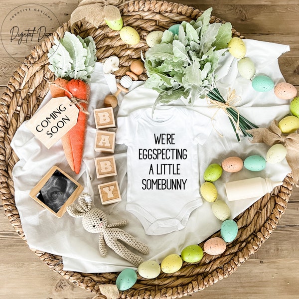 Easter baby announcement, Digital Pregnancy Announcement, Pregnant Announcement, Social Media Reveal, Baby Announcement, spring reveal, gend