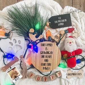 Editable new puppy announcement for Christmas digital fur baby reveal tiny paws announcement Christmas new puppy reveal