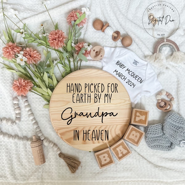 Handpicked by grandpa for Heaven Baby Announcement, Editable Pregnancy Template, Digital Baby Reveal, neutral pregnancy announcement